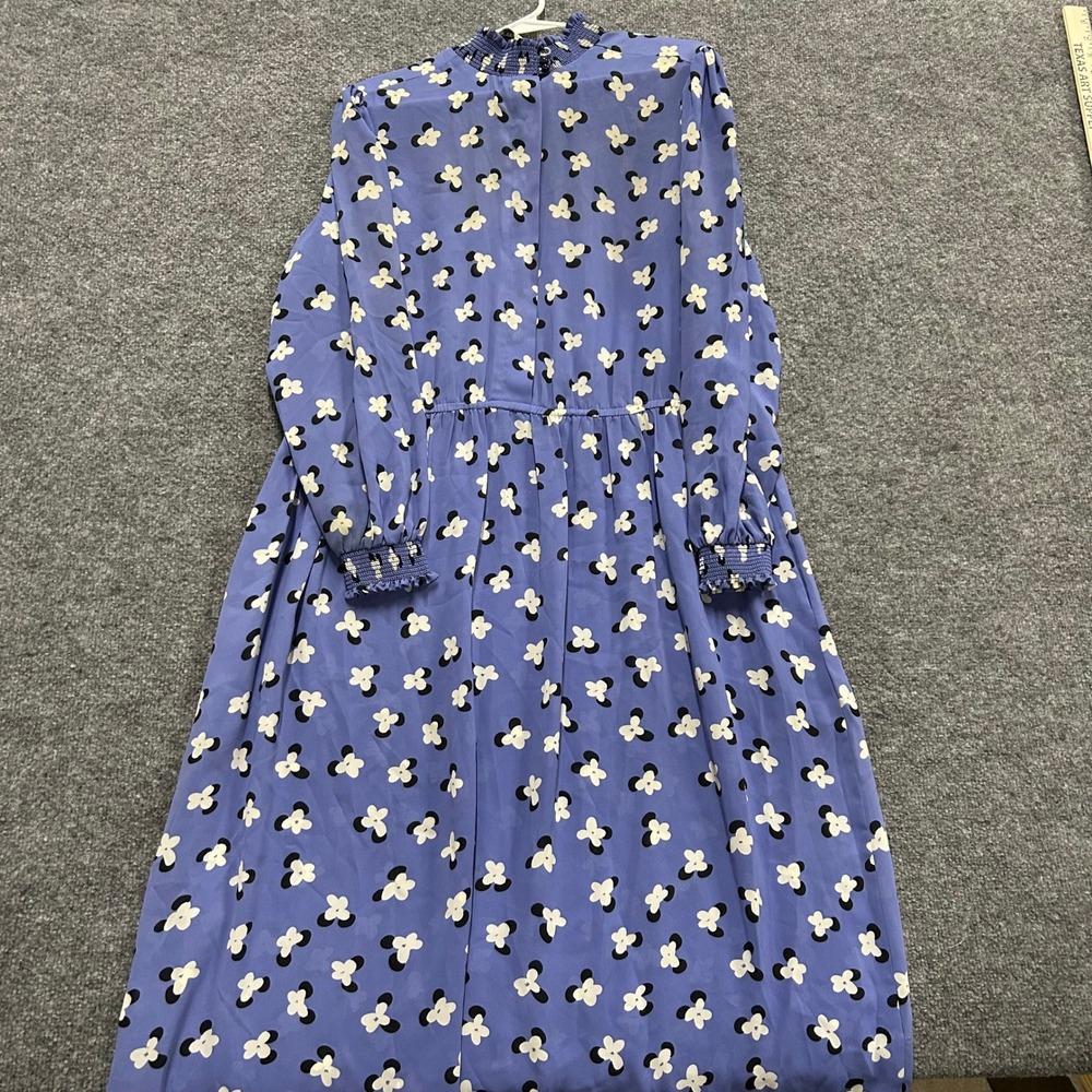 Sears Shirtdress Womens M Purple Floral Smocked High Neck Vintage Midi Dress